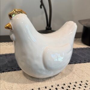 Elegant White Ceramic Chicken with Gold Details